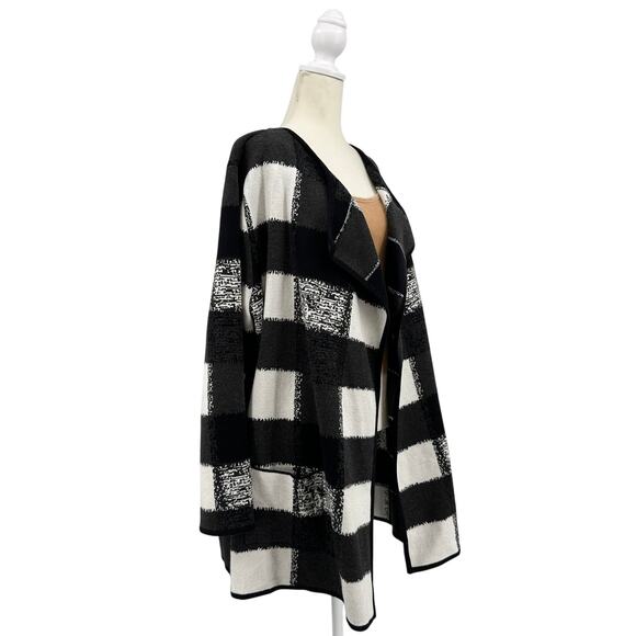Alfani Open Front Sweater Cardigan Womens L Black/White S/6X617 Monochrome Check - Picture 3 of 7